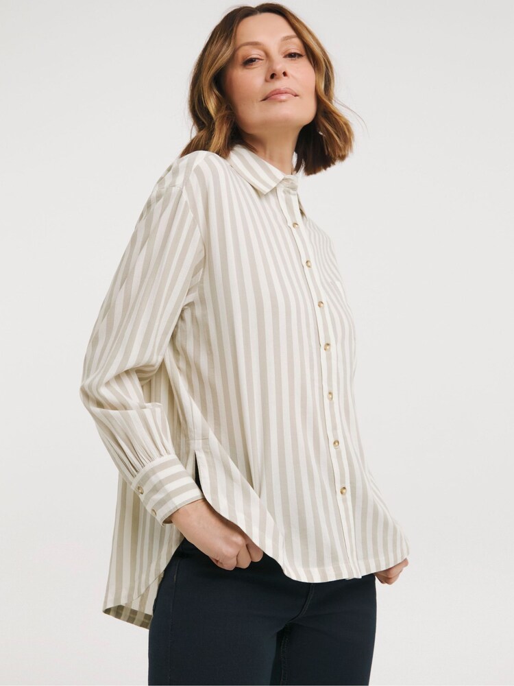 JD Williams Cream Oversized Stripe Shirt - Image 1 of 4 JD Williams Cream Oversized Stripe Shirt - Image 1 of 4