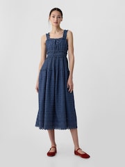 Gap Blue Denim DÔEN Eyelet Midi Dress - Image 1 of 4