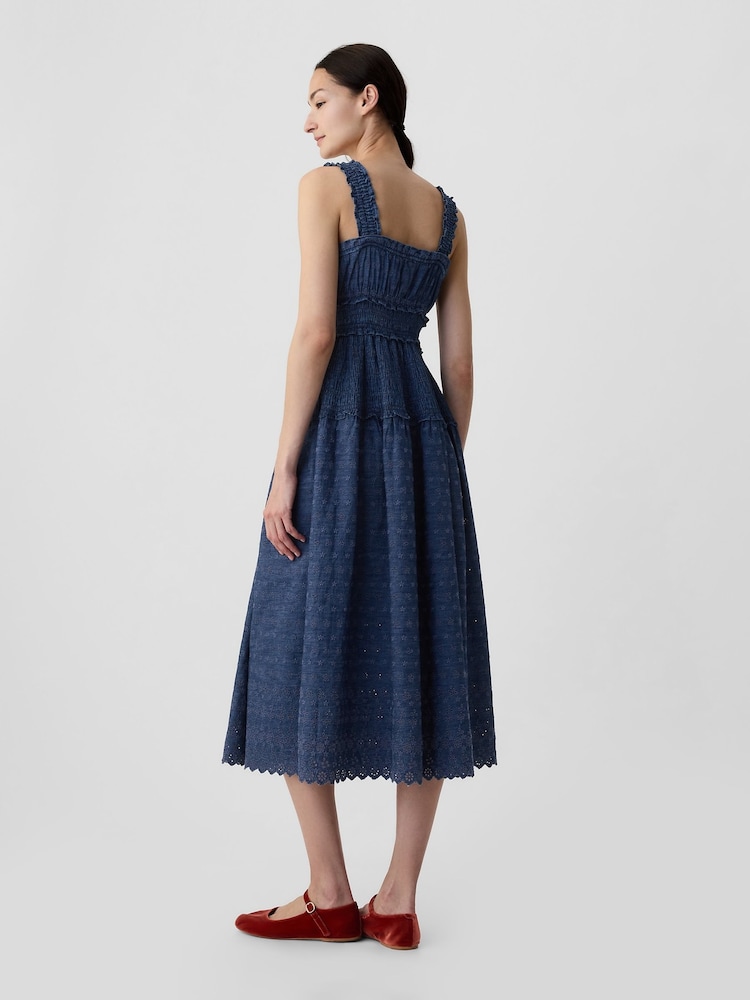 Gap Blue Denim DÔEN Eyelet Midi Dress - Image 2 of 4