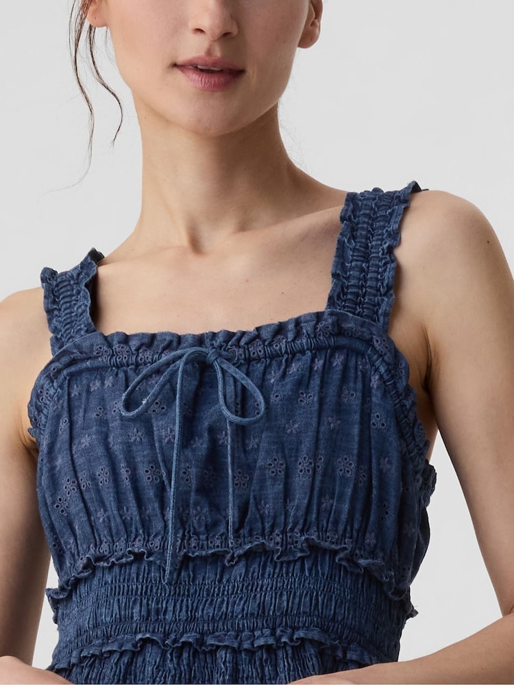 Gap Blue Denim DÔEN Eyelet Midi Dress - Image 4 of 4