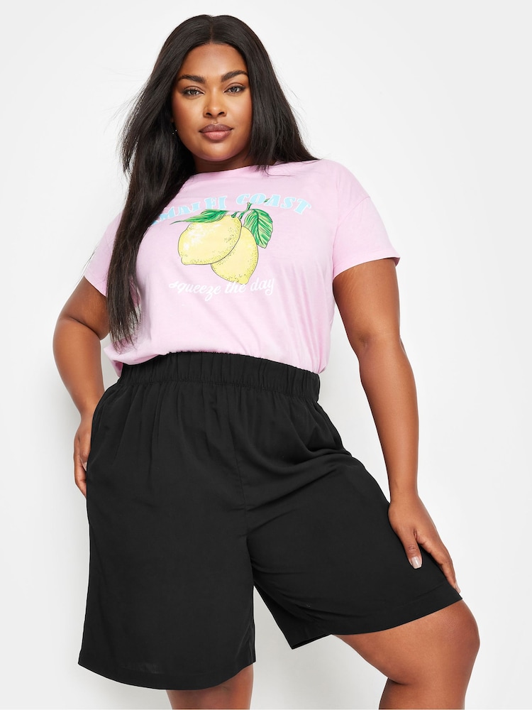 Yours Curve Black Woven Shorts - Image 1 of 4