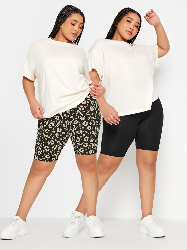 Yours Curve Black Cycle Shorts 2 Pack - Image 1 of 5