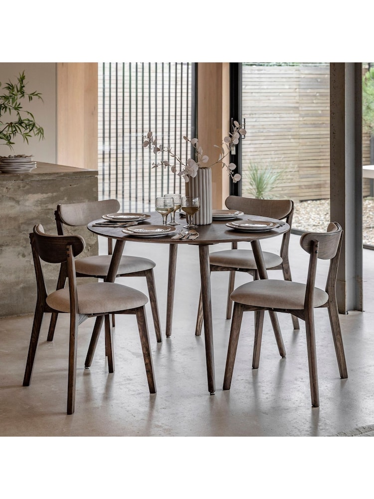 Gallery Home Dark Wood Temara Oak Style 4 Seater Round Dining Table - Image 1 of 5