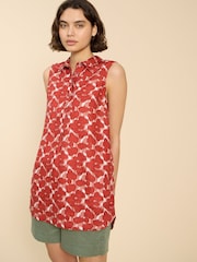 White Stuff Red Evelyn Sleeveless 100% Linen Tunic - Image 1 of 7