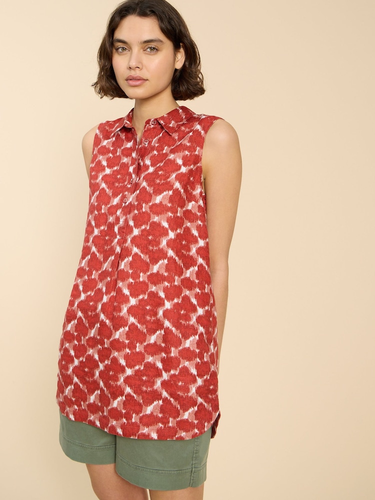 White Stuff Red Evelyn Sleeveless 100% Linen Tunic - Image 1 of 7