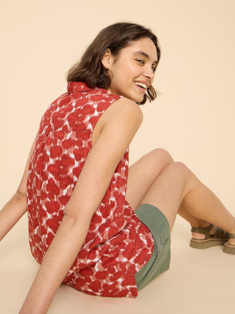 White Stuff Red Evelyn Sleeveless 100% Linen Tunic - Image 2 of 7