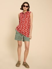 White Stuff Red Evelyn Sleeveless 100% Linen Tunic - Image 3 of 7