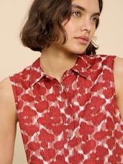 White Stuff Red Evelyn Sleeveless 100% Linen Tunic - Image 4 of 7
