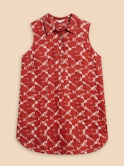 White Stuff Red Evelyn Sleeveless 100% Linen Tunic - Image 5 of 7