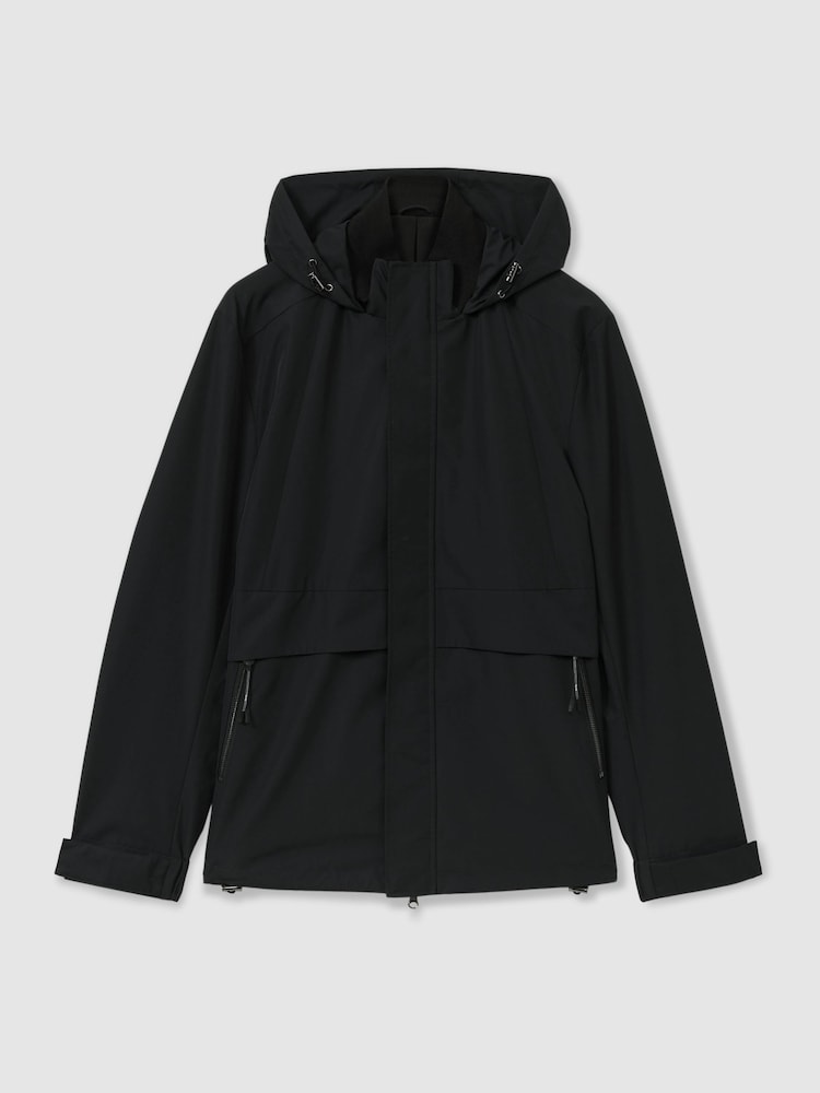 Reiss Navy Earlsfield Drawstring Hem Technical Hooded Jacket - Image 2 of 6