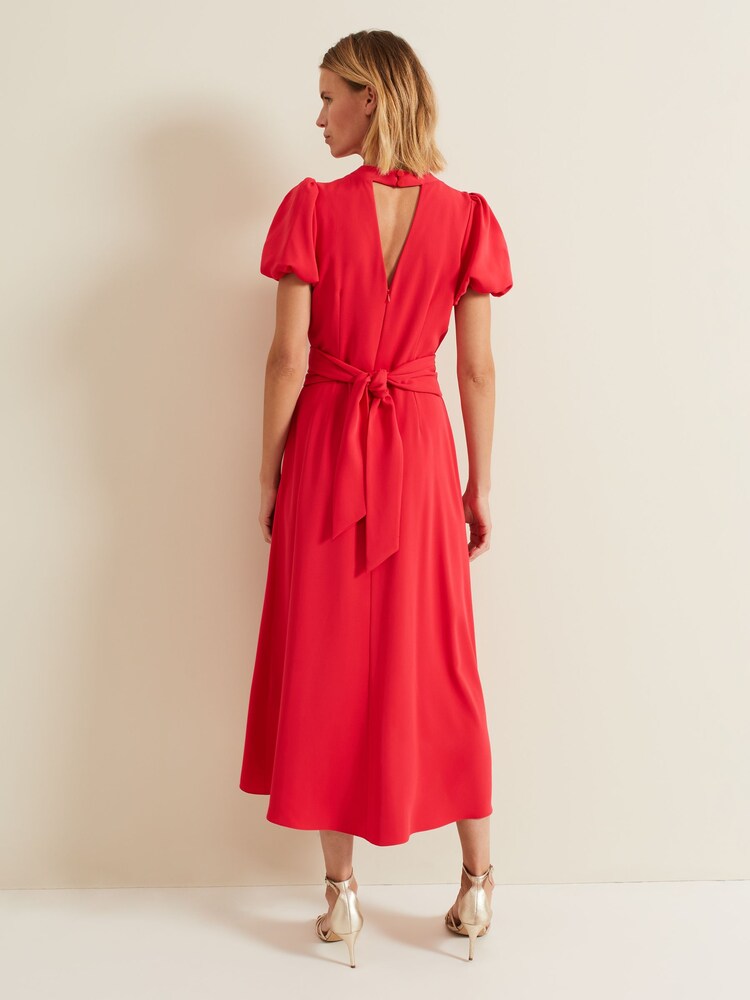 Phase Eight Coral Pink Paulina Puff Sleeve Midi Dress - Image 2 of 6 Phase Eight Coral Pink Paulina Puff Sleeve Midi Dress - Image 2 of 6