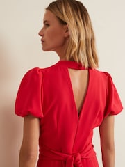Phase Eight Coral Pink Paulina Puff Sleeve Midi Dress - Image 6 of 6