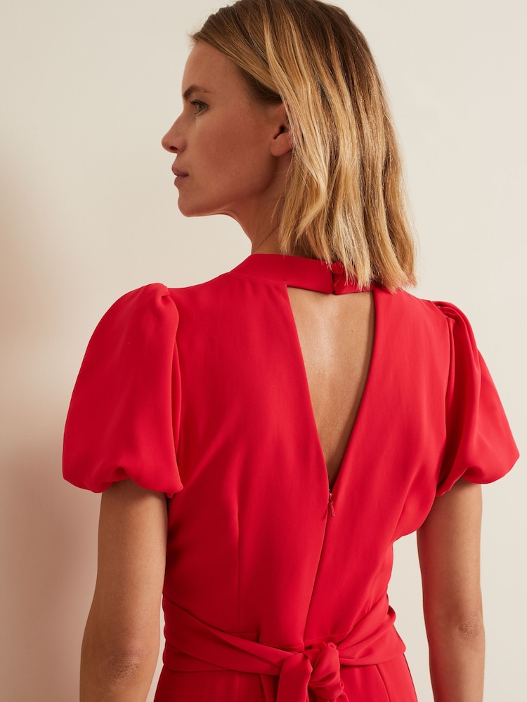 Phase Eight Coral Pink Paulina Puff Sleeve Midi Dress - Image 6 of 6