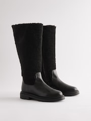 Black Leather Forever Comfort® Borg Lined Knee High Boots - Image 3 of 8
