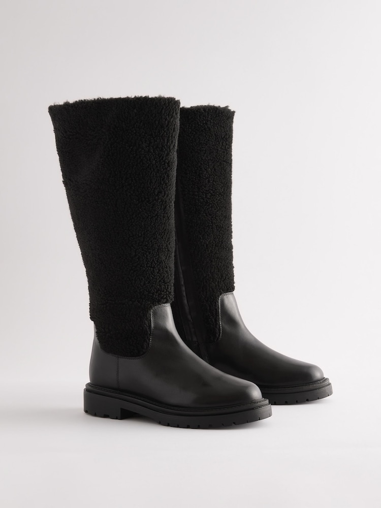 Black Leather Forever Comfort® Borg Lined Knee High Boots - Image 3 of 8