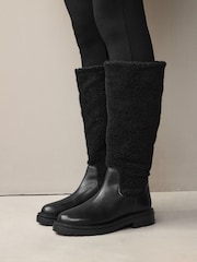 Black Leather Forever Comfort® Borg Lined Knee High Boots - Image 4 of 8