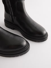 Black Leather Forever Comfort® Borg Lined Knee High Boots - Image 6 of 8