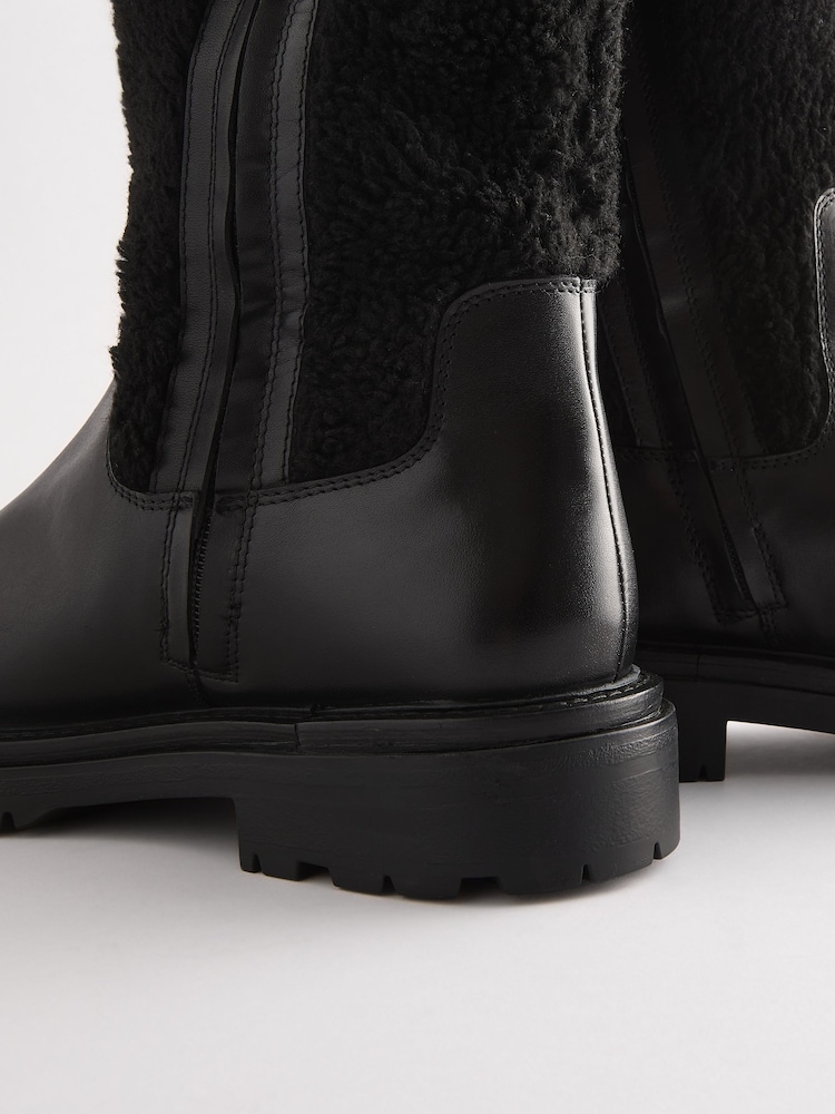 Black Leather Forever Comfort® Borg Lined Knee High Boots - Image 7 of 8