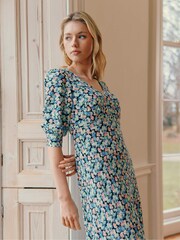 Ro&Zo Green Blurred Daisy Print V-Neck Midi Dress - Image 2 of 10