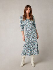 Ro&Zo Green Blurred Daisy Print V-Neck Midi Dress - Image 4 of 10