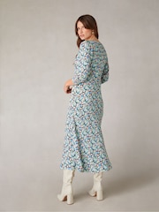 Ro&Zo Green Blurred Daisy Print V-Neck Midi Dress - Image 5 of 10