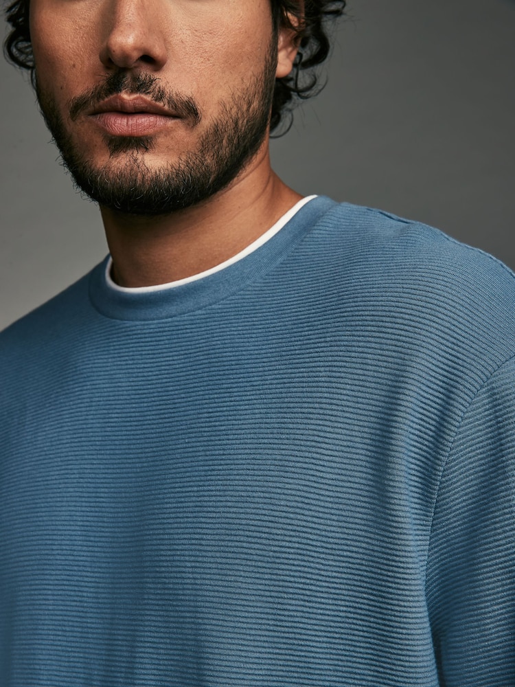 Blue Texture Long Sleeve Mock Layer Jumper - Image 4 of 6