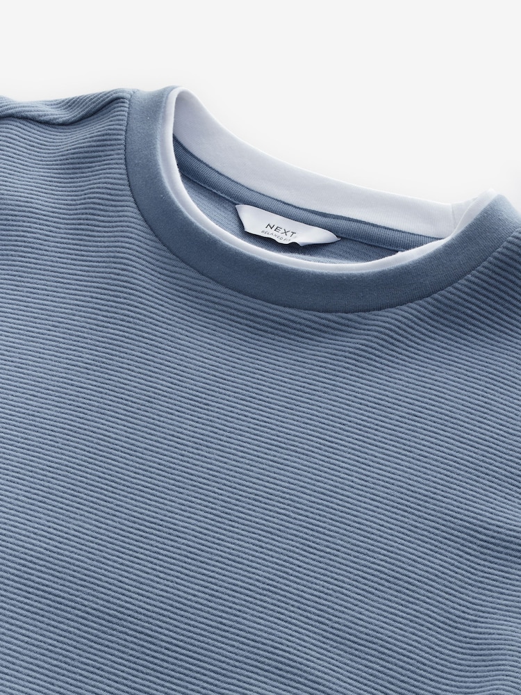 Blue Texture Long Sleeve Mock Layer Jumper - Image 5 of 6