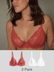 Blanc/Rouille - Soutien-gorge en dentelle DD+ 2 Pack - Image 1 of 10