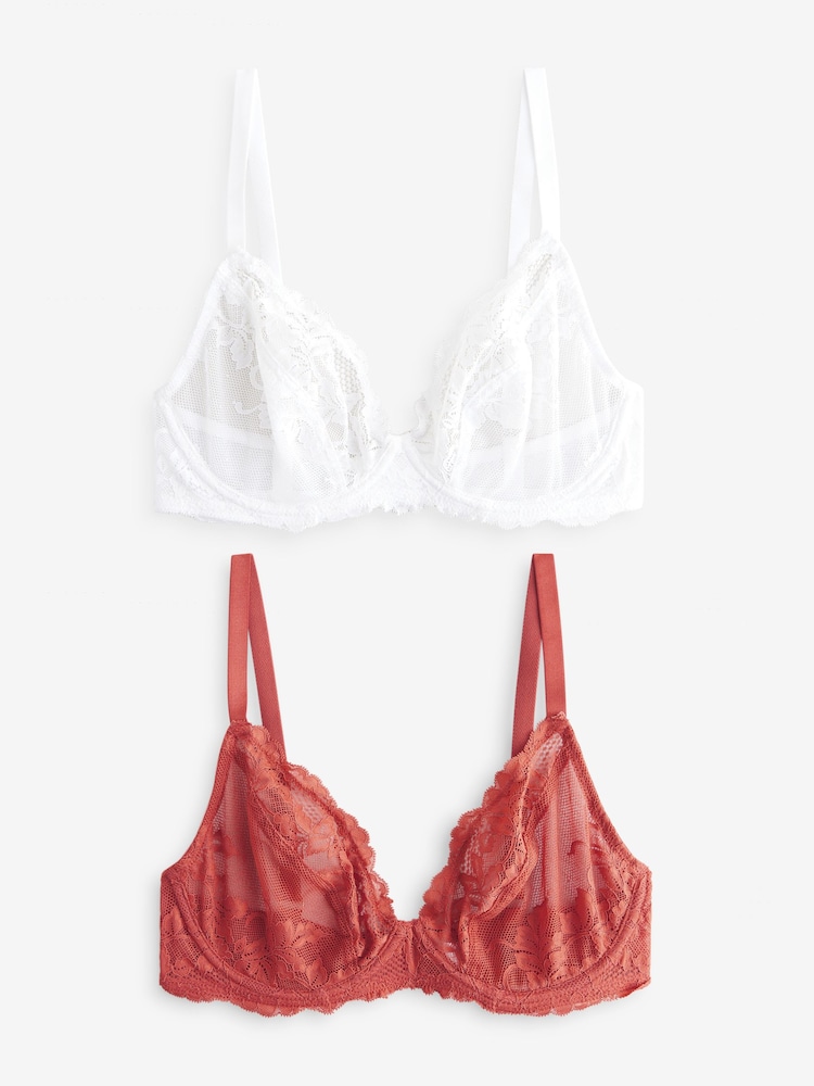 Blanc/Rouille - Soutien-gorge en dentelle DD+ 2 Pack - Image 6 of 10