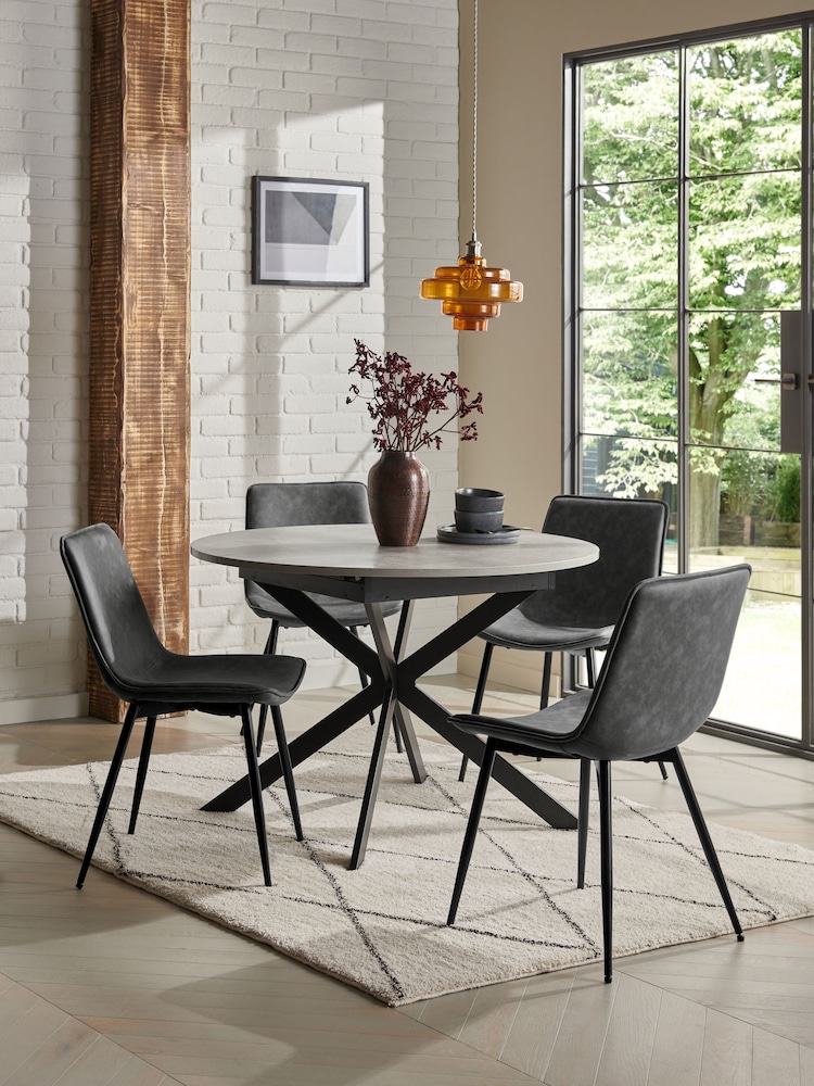 Monza Faux Leather Dark Grey Set of Arona Faux Leather Sawyer Dining Chairs and Extending Dining Table - Image 1 of 12