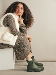 Khaki Green Faux Fur Lined Ankle Wellies - Image 1 of 9