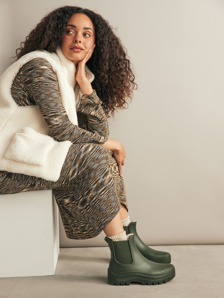 Khaki Green Faux Fur Lined Ankle Wellies - Image 1 of 9