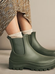 Khaki Green Faux Fur Lined Ankle Wellies - Image 3 of 9