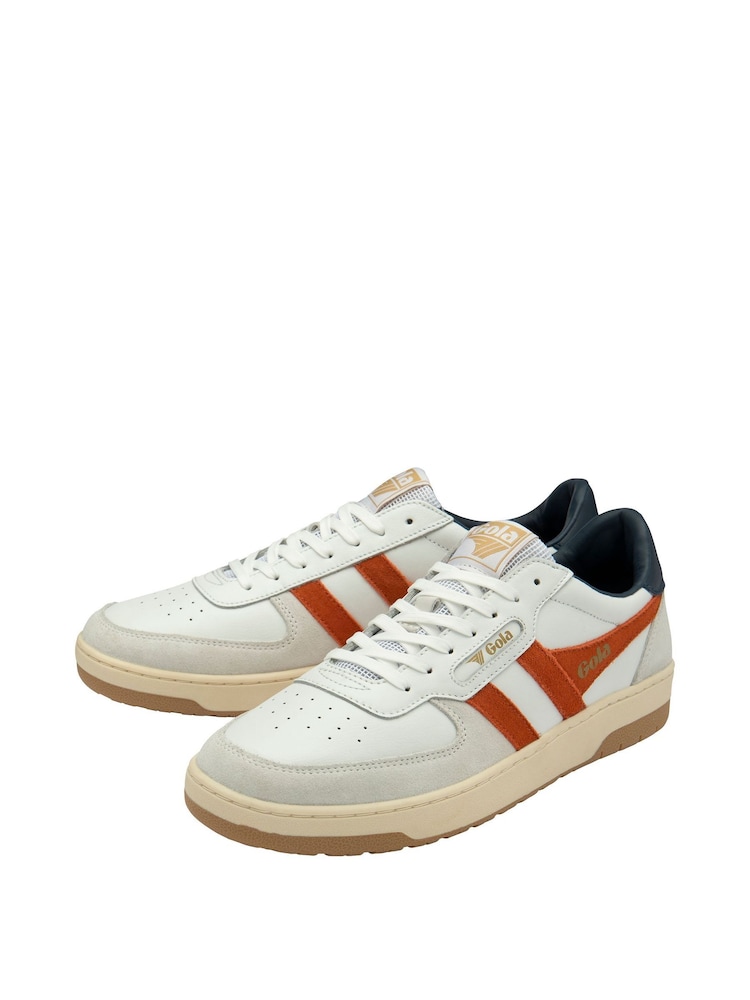 Gola White/Moody Orange/Navy Mens Hawk Leather Lace Up Trainers - Image 2 of 4