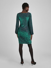 JoJo Maman Bébé Teal Green Devore Spot V-Neck Maternity Mini Dress - Image 2 of 4