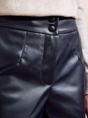 Friends Like These Navy Blue Petite Faux Leather Tailored Wide Leg Trousers - Image 3 of 5