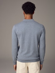 Light Blue Marl Regular Fit Knitted Long Sleeve Polo Shirt - Image 2 of 9