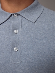 Light Blue Marl Regular Fit Knitted Long Sleeve Polo Shirt - Image 6 of 9