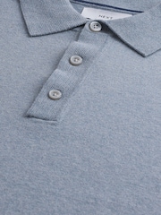 Light Blue Marl Regular Fit Knitted Long Sleeve Polo Shirt - Image 9 of 9