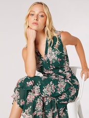 Apricot Pink Inky Floral Chiffon Wrap Dress - Image 2 of 4