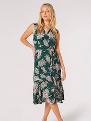 Apricot Pink Inky Floral Chiffon Wrap Dress - Image 3 of 4