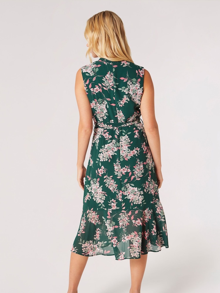 Apricot Pink Inky Floral Chiffon Wrap Dress - Image 4 of 4