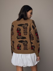 بني - Western Cowboy Boot Graphic Knitted Jumper - صورة 2 من 9
