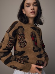 بني - Western Cowboy Boot Graphic Knitted Jumper - صورة 3 من 9