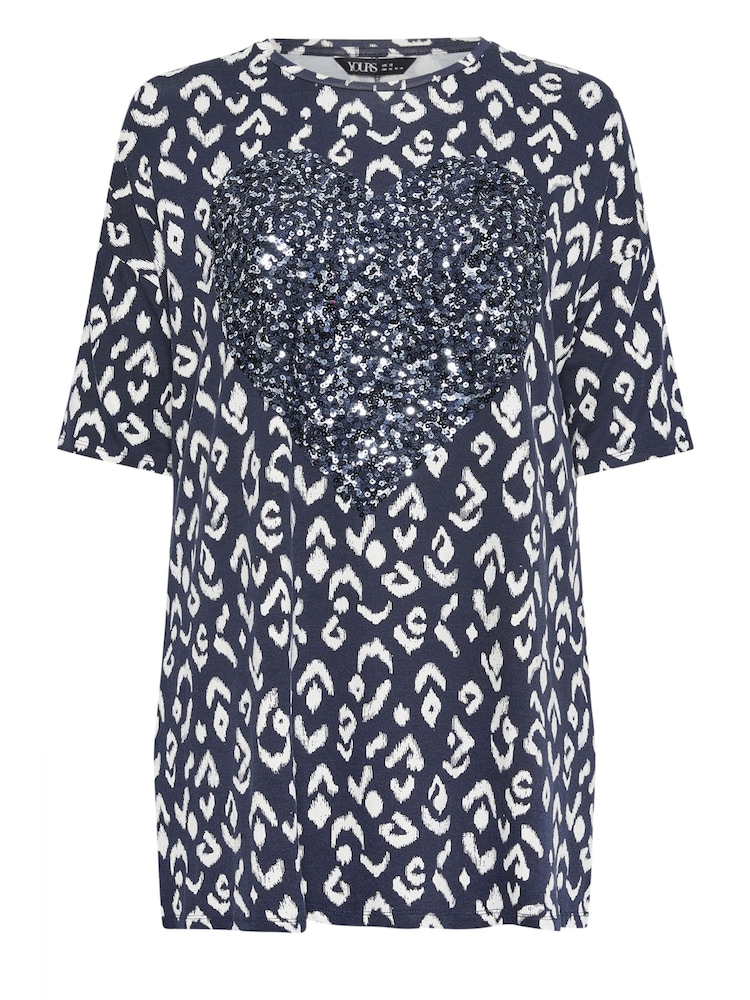 Yours Curve Blue Heart Sequin Embellished Top - Image 5 of 5