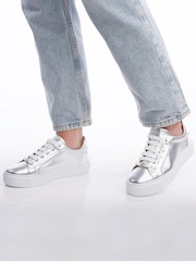 Plateado - Moda in Pelle Arabeller Lace-Up Trainers With Eyelets - Imagen 1 de 6