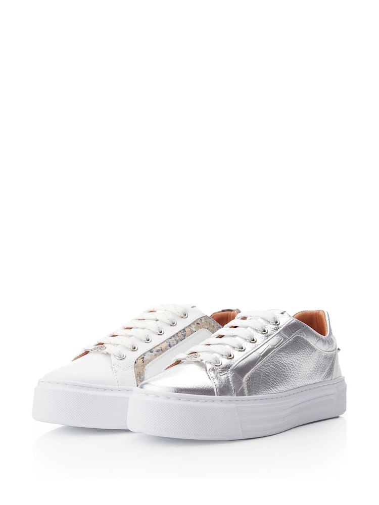 Plateado - Moda in Pelle Arabeller Lace-Up Trainers With Eyelets - Imagen 6 de 6
