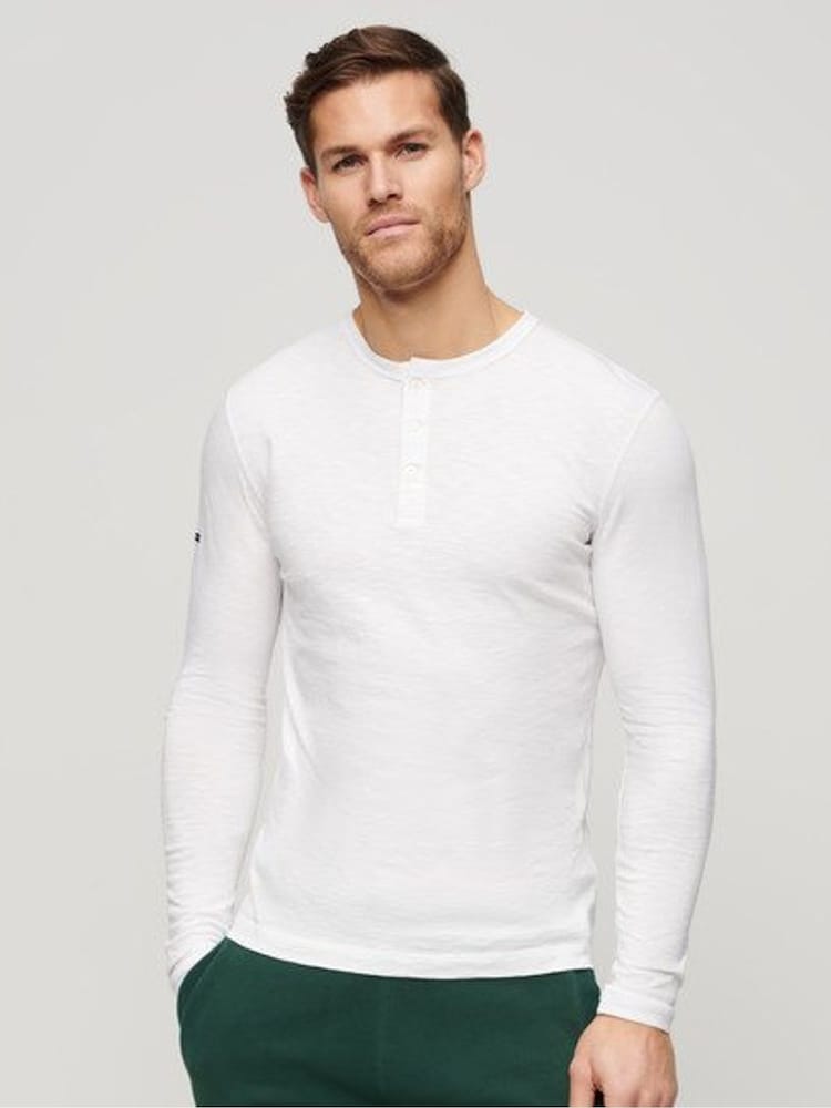 Superdry White 100% Cotton Long Sleeve Jersey Grandad Top - Image 1 of 5 Superdry White 100% Cotton Long Sleeve Jersey Grandad Top - Image 1 of 5