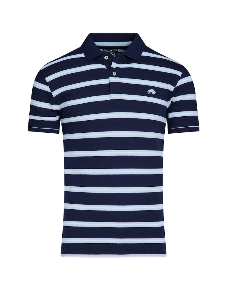 Raging Bull Blue Triple Stripe Birdseye 100% Cotton Polo Shirt - Image 10 of 10