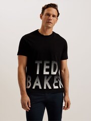 Ted Baker Black 100% Cotton Ranber Short Sleeve Regular Branded T-Shirt - Image 1 of 4